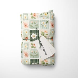 Summer Patchwork Seamless Pattern, Strawberry and Flowers Nursery Fabric Design fabric mockup preview