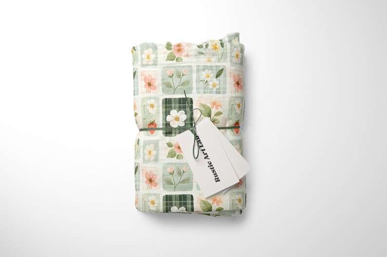 Summer Patchwork Seamless Pattern, Strawberry and Flowers Nursery Fabric Design fabric mockup preview