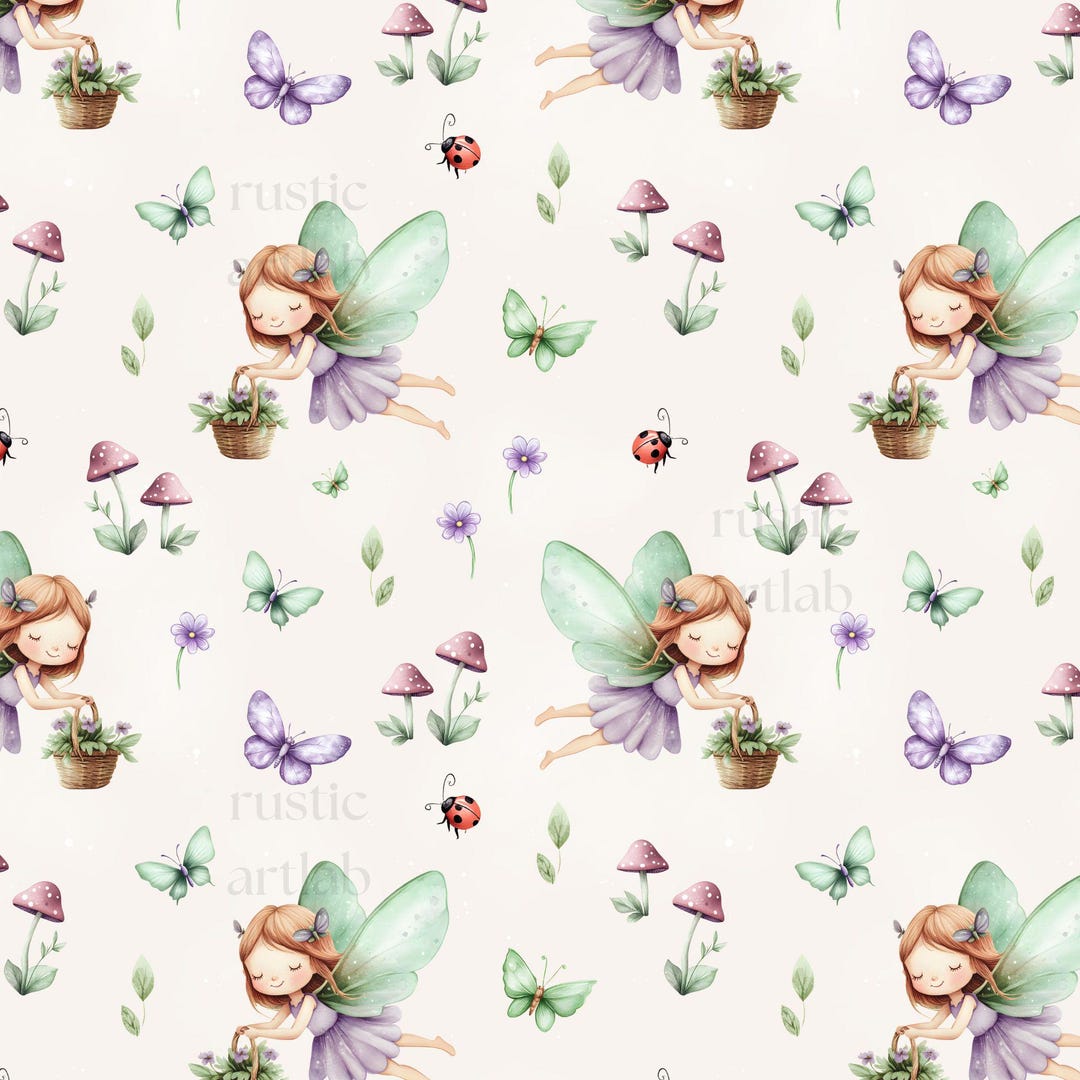 Garden Fairy Seamless Pattern - Watercolour Fairy Nursery Fabric Design ...