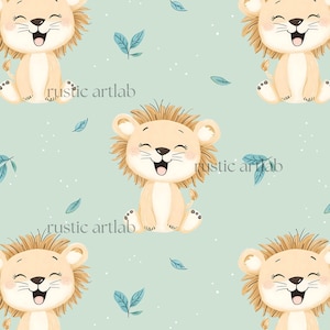 Cute Lion Seamless Pattern – Jungle Digital Paper, Nursery Fabric Design, Kids Fabric Design Digital Download