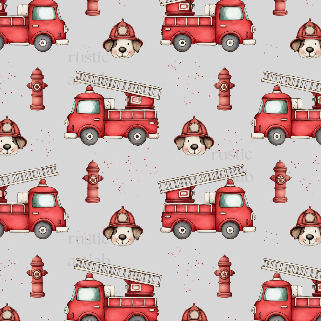 Fire Engine Pattern Material Fire Engine Seamless Pattern, Firetruck Digital Paper, Kids Firefighter ...