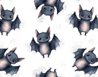 Patrón sin costuras de murciélagos, papel digital de Halloween, diseño de tela de murciélagos adorables, descarga digital