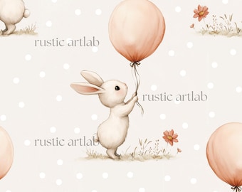 Watercolour Bunny Seamless Pattern - Cute Nursery Fabric Design - Bunny Digital Paper - Rabbit Repeat Pattern Digital Download