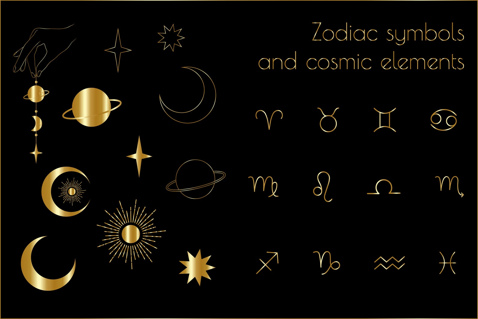 Zodiac symbols and celestial elements clipart zodiac svg | Etsy
