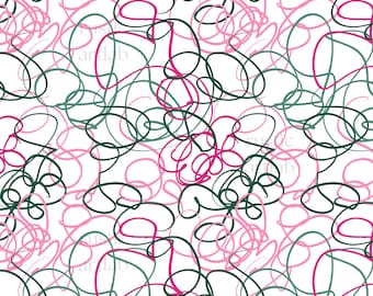 Scribbles Seamless Pattern – Playful Pink and Green Fabric Design - Abstract Lines Repeat Tile - Doodles Digital Download