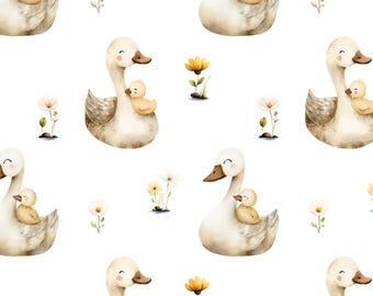 Mom and Baby Duck Seamless Pattern, Watercolour Duck Fabric Design, Adorable Spring Repeat Tile Digital Download