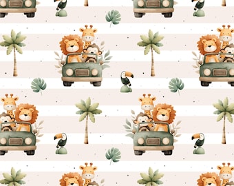 Safari Animals Seamless Pattern - Jungle Nursery Fabric Design - Watercolour Safari Repeat Tile - Boho Animal Digital Download