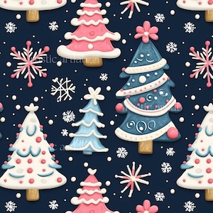3D Christmas Trees Seamless Pattern, Festive Holiday Trees Design, Christmas Digital Paper Instant Download