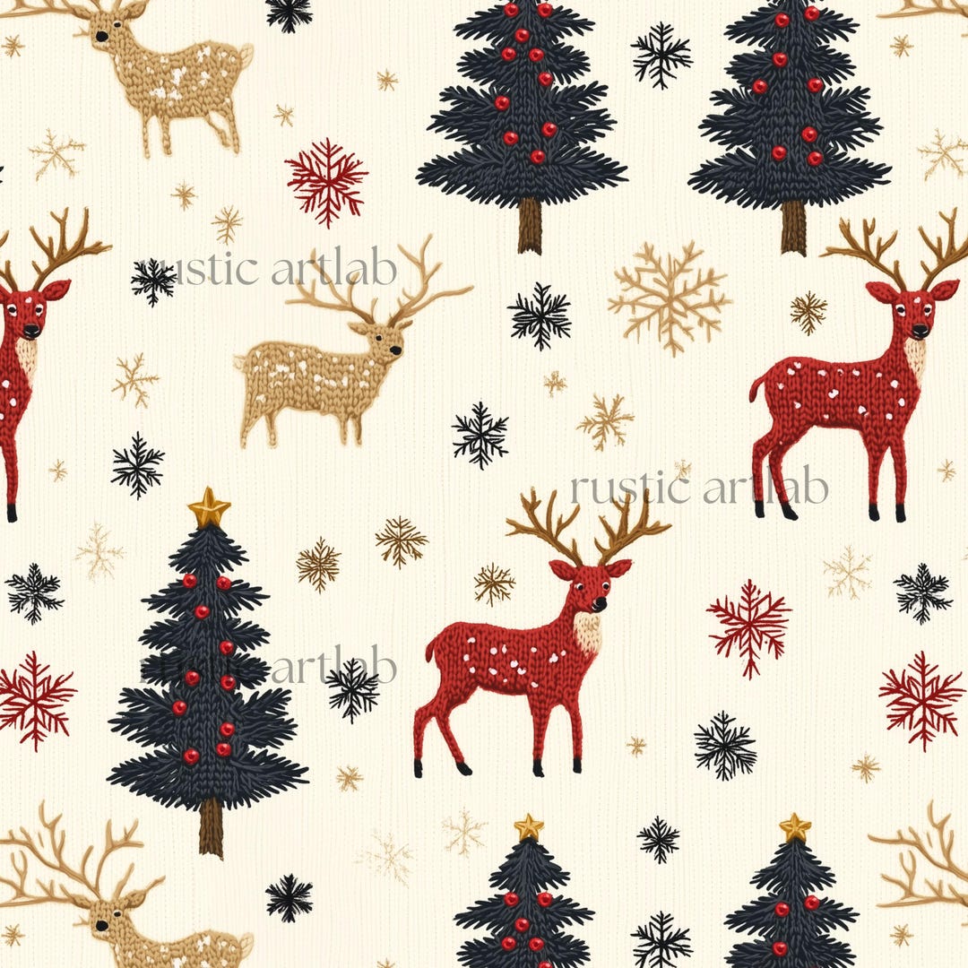 Reindeer Pattern Computer Embroidered Reindeer Seamless Pattern, 3d Christmas Digital Paper ...
