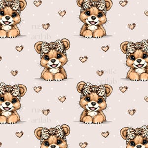 Bär mit Leopard Stirnband Musterdesign, entzückende Bär Stoff-Design, Leopard Bogen Bär Digitales Papier, niedlichen Tier Druck