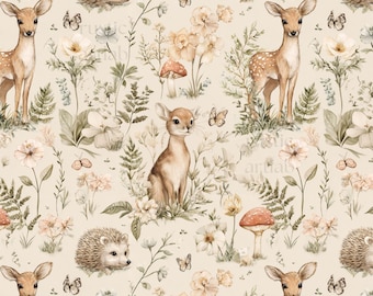 Watercolour Woodland Seamless Pattern, Dear Fabric Design, digital download