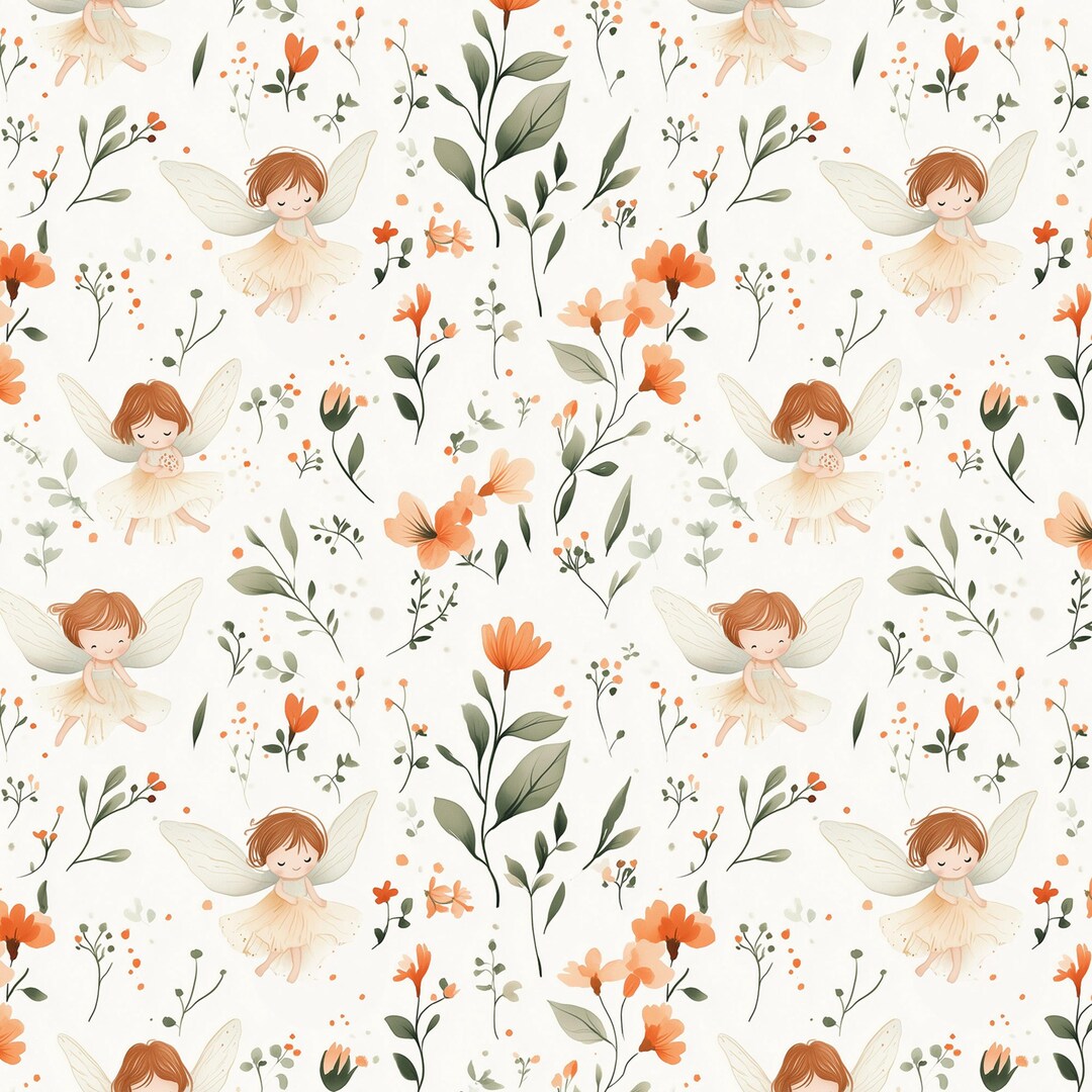 Fairies Seamless Pattern - Magic Kids Fabric Design - Watercolour ...