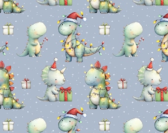 Christmas Dinosaur Seamless Pattern | Cute Dino Christmas Fabric Design | Christmas Kids Digital Download