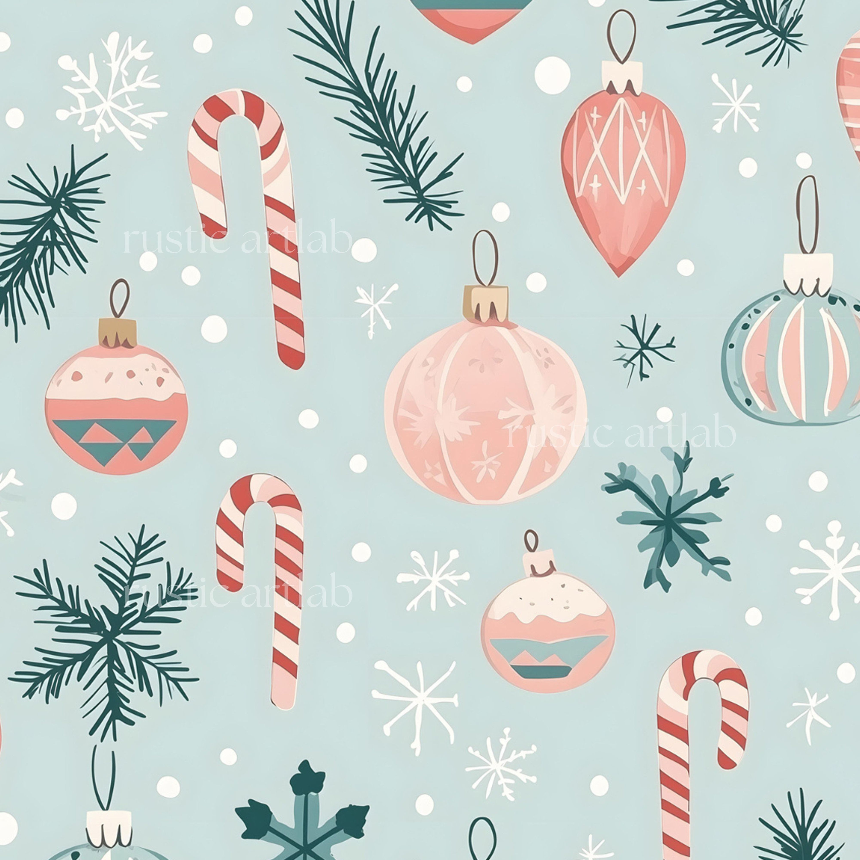 Retro Christmas Seamless Pattern - Christmas Ornaments Cute Pattern ...
