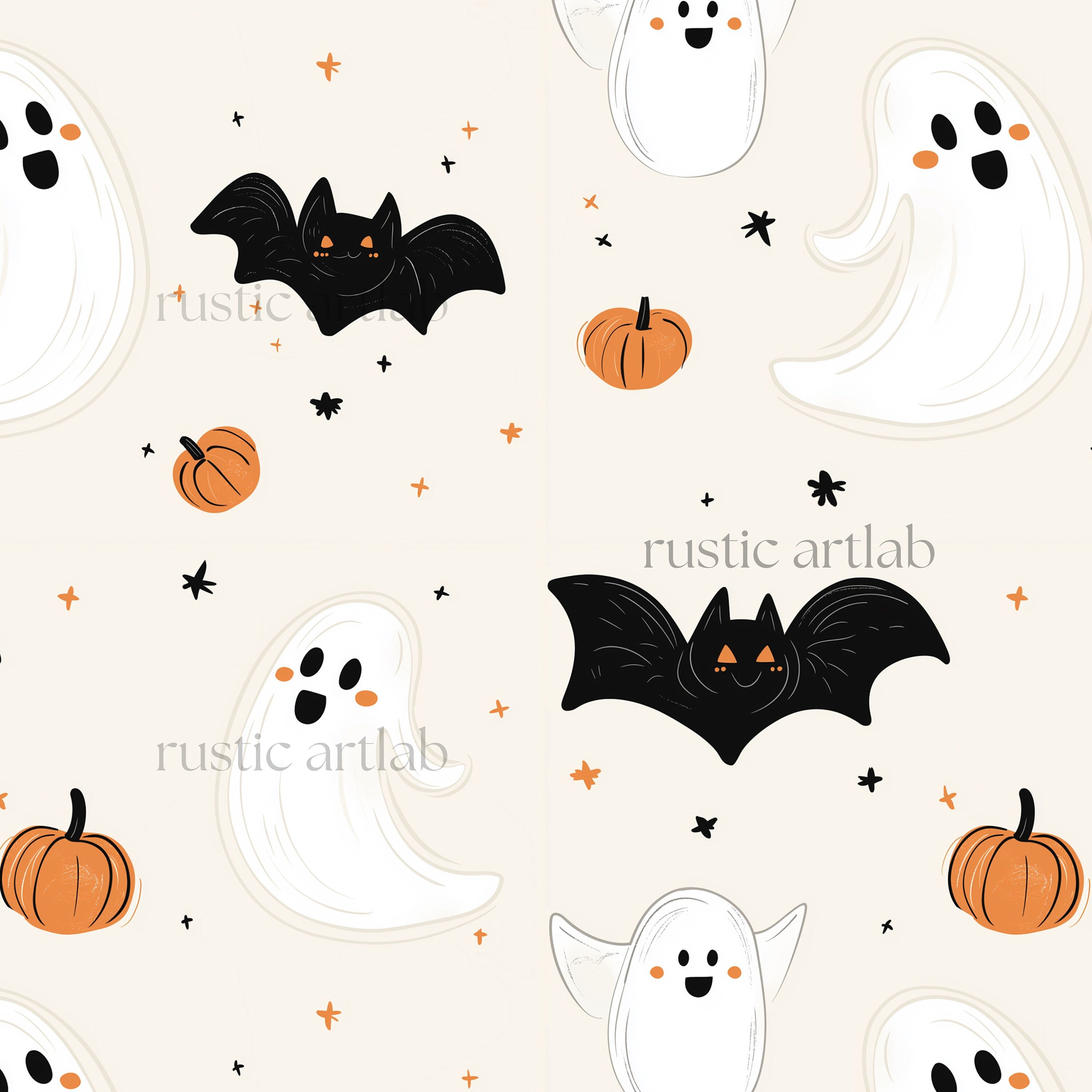 Ghosts and Pumpkins Seamless Pattern, Fall Digital Paper - Etsy