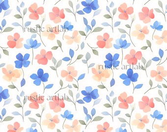 Floral Watercolor Seamless Pattern - Flower Digital Paper, Spring Fabric Design - Spring Florals Textile Design - Commercial License