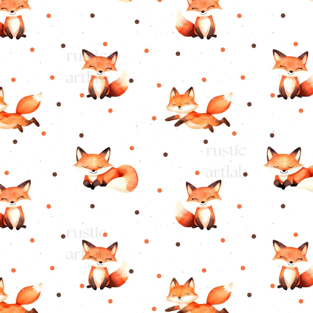 Pattern Baby Fox Fox Seamless Pattern, Cute Baby Fabric Design, Watercolor Fox Nursery ...