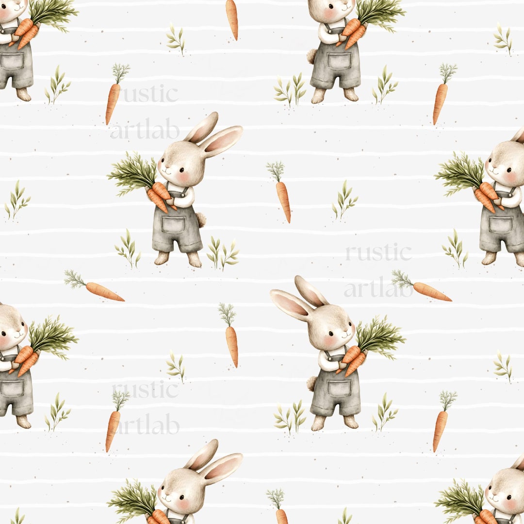 Bunny Seamless Pattern | Watercolour Bunny With Carrot Fabric Design ...