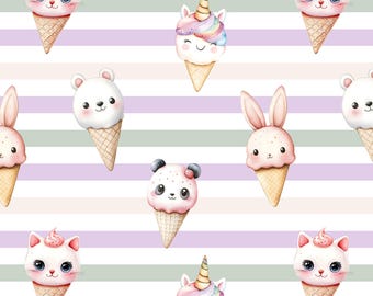 Ice Cream Seamless Pattern, Kids Summer Fabric Design, Watercolour Pattern, Ice-cream Digital Paper, commercial use