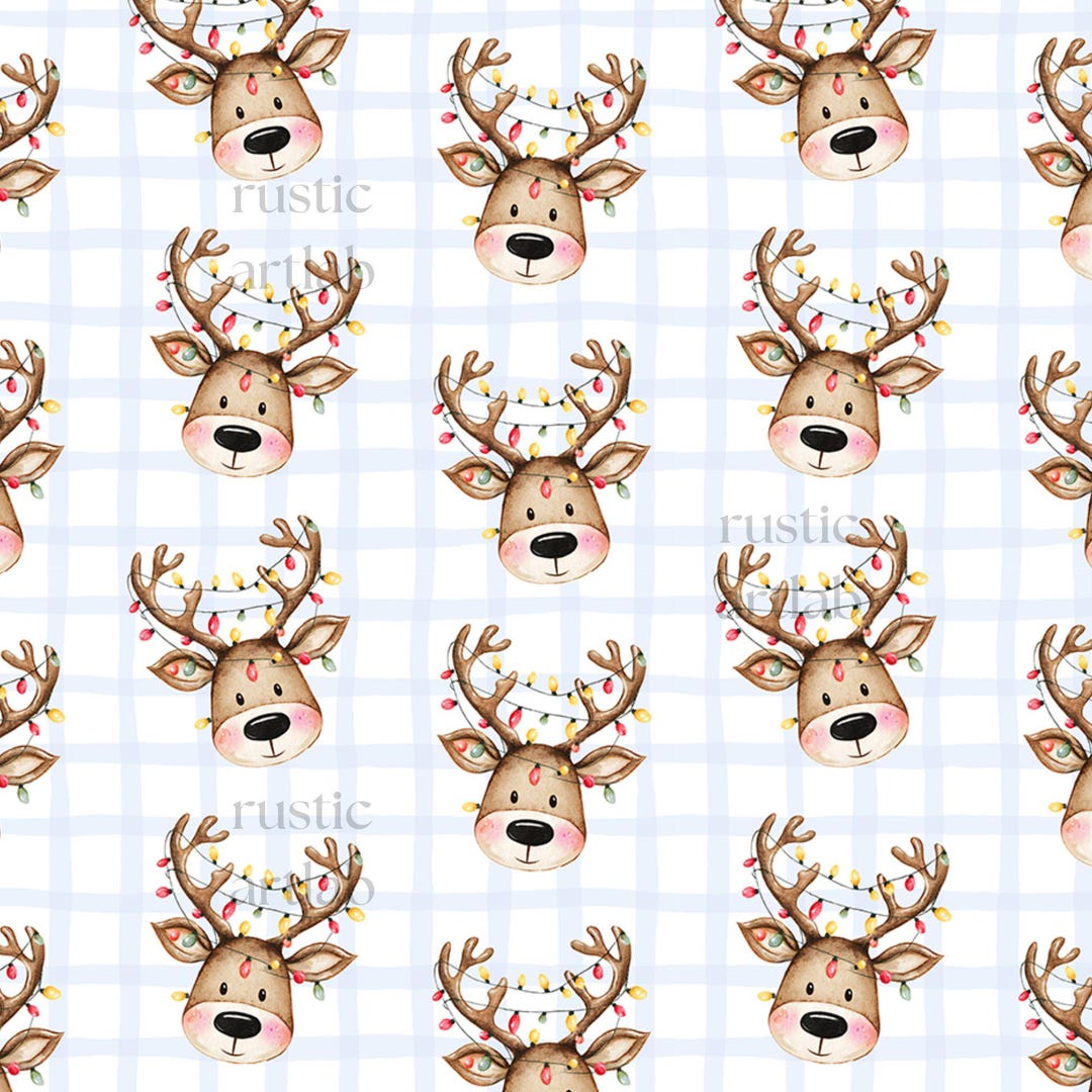 Cute Reindeer Seamless Pattern, Christmas Lights Reindeer Fabric Design ...