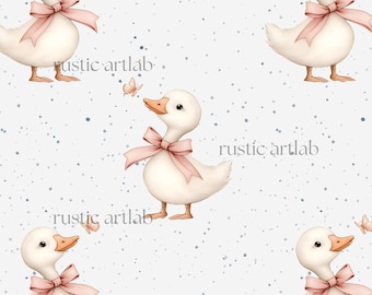 Goose Seamless Pattern - Cute Duck Nursery Fabric Design - Spring Digital Paper