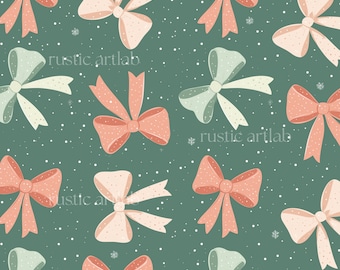 Bow Christmas Seamless Pattern, Coquette Christmas Pattern Design, Holiday Digital Paper Instant Download