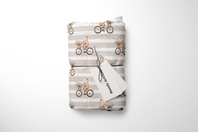 Bear Seamless Pattern, Cute Baby Spring Fabric Design mockup preview