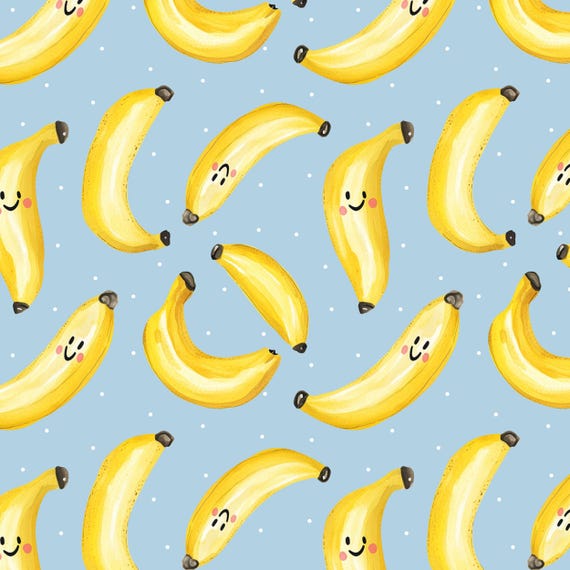Banana Seamless Pattern, Kids Summer Fabric Design, Kawaii Style, Blue background, Fruit Digital Paper, commercial use