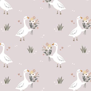 Goose Seamless Pattern - Cute Duck Nursery Fabric Design - Silly Goose Spring Digital Paper