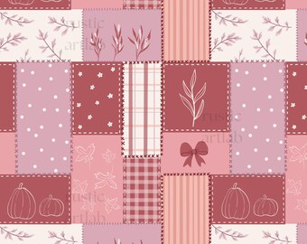 Autumn Patchwork Seamless Pattern, Checker Fabric Design, Hand drawn Fall Repeat Tile Digital Download