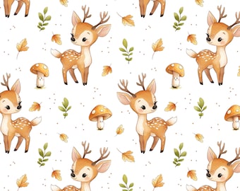 Watercolour Deer Seamless Pattern, Baby Deer Digital Paper, Cute Woodland Fabric Design, digital download, commercial use