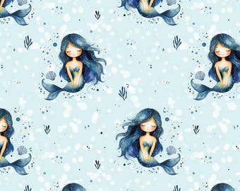 Mermaid Seamless Pattern - Ocean Kids Fabric Design - Cute Mermaids Digital Paper - Marine Summer Pattern