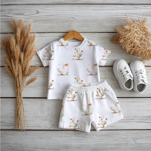 Duck Seamless Pattern, Watercolour Goose with Flower Fabric Design mockup preview