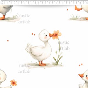 Duck Seamless Pattern, Watercolour Goose with Flower Fabric Design preview