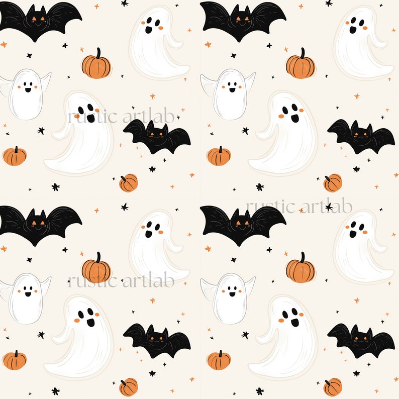 Ghosts and Pumpkins Seamless Pattern, Fall Digital Paper - Etsy
