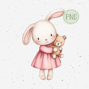 Watercolour Pink Bunny Clipart display