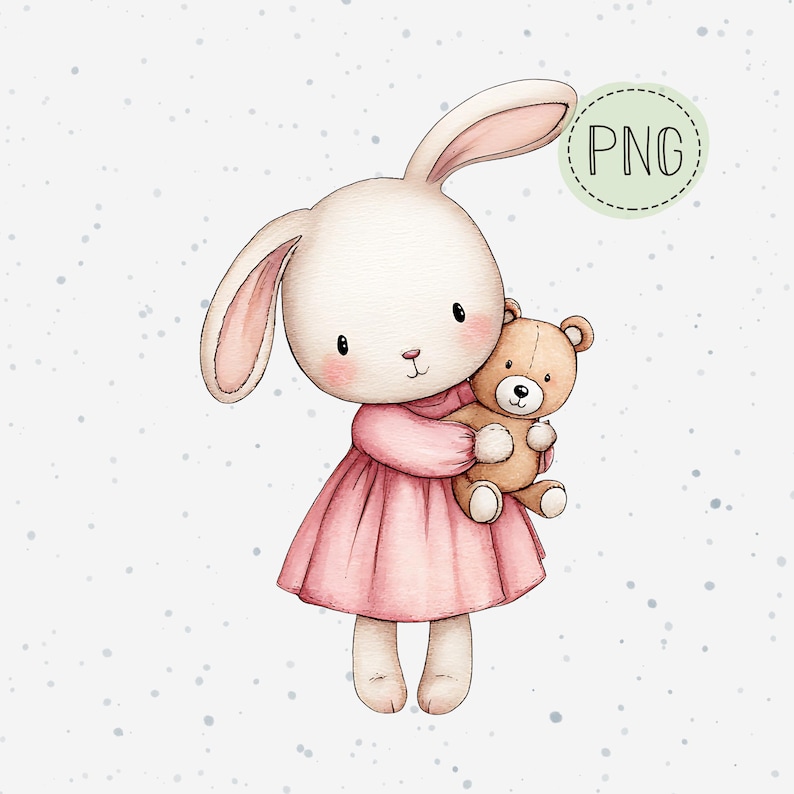 Watercolour Pink Bunny Clipart display