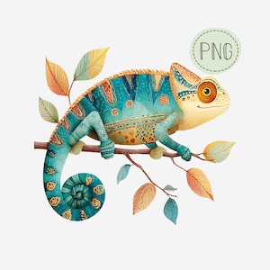 Chameleon PNG, Watercolour Chameleon Sublimation Design, Chameleon Clipart, Adorable Baby Print, Nursery Wall Art