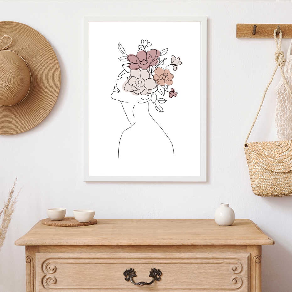 Head Of Flowers Art Print Woman With Flower Head Modern Wall Etsy