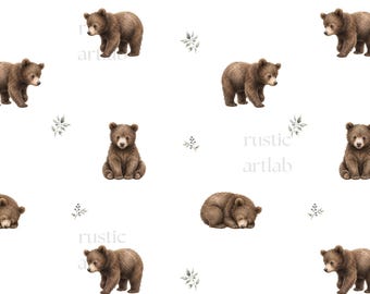 Bear Seamless Pattern - Woodland Fabric Design - Minimalist Bear Repeat Tile Digital Download