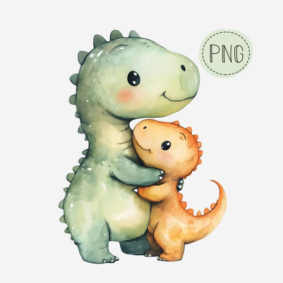 Mom and Baby Dinosaur PNG, Watercolour Dinosaur sublimation design, Cute Dino Nursery Print, Dinosaur Clipart Digital Download