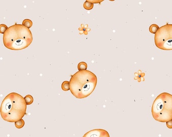 Bear Seamless Pattern, Cute Baby Fabric Design, Watercolor Bear Nursery Repeat Tile, Commercial use