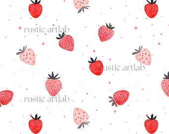 Strawberry Seamless Pattern, Kids Fabric Design, Simple Watercolour Pattern, Strawberry Digital Paper, commercial use