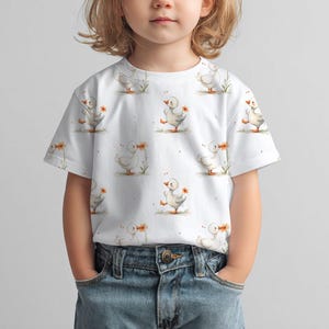 Duck Seamless Pattern, Watercolour Goose with Flower Fabric Design t-shirt mockup preview