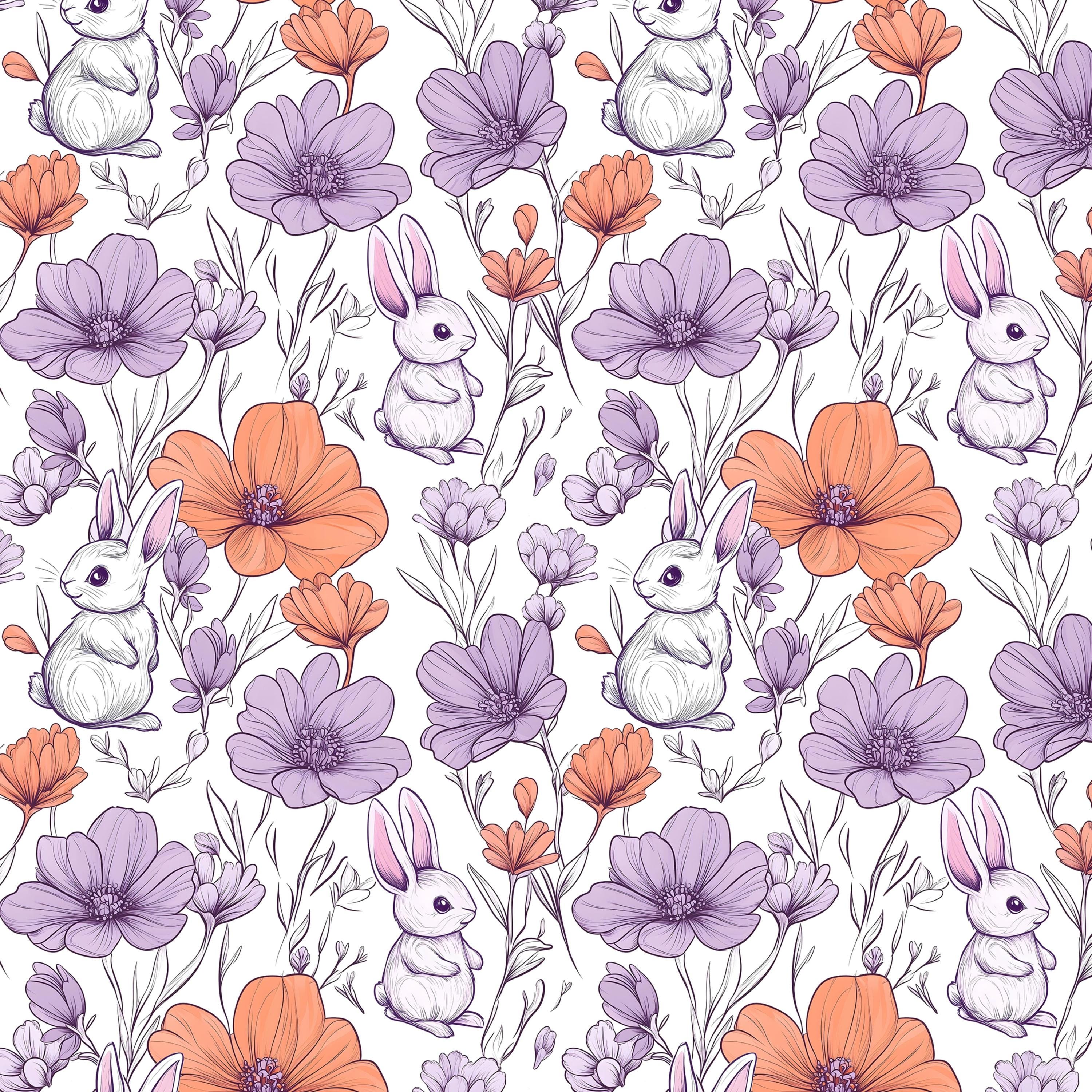 Floral Bunny Seamless Pattern - Digital Download, Easter Rabbit Print ...