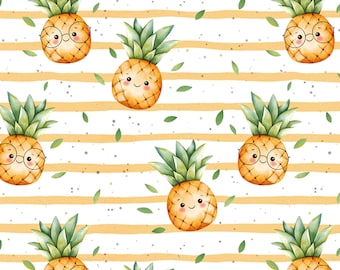 Pineapple Seamless Pattern, Kawai Pineapple Fabric Design, Kids Summer Pattern, Fruit Digital Paper, commercial use