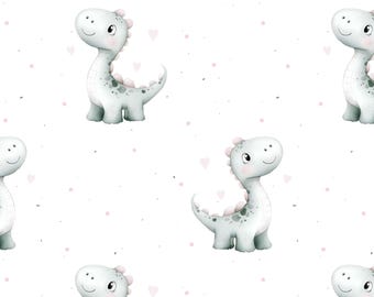 Adorable Baby Dinosaur Seamless Pattern | Cute Dino Fabric Design | Watercolour Dinosaur Background Digital Download