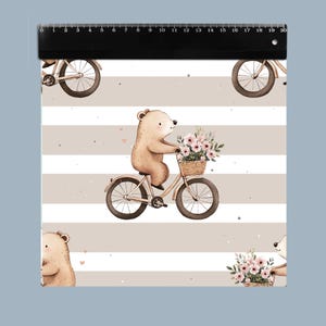 Bear Seamless Pattern, Cute Baby Spring Fabric Design, Bear riding a Bike Repeat Pattern, Nursery Fabric Print preview