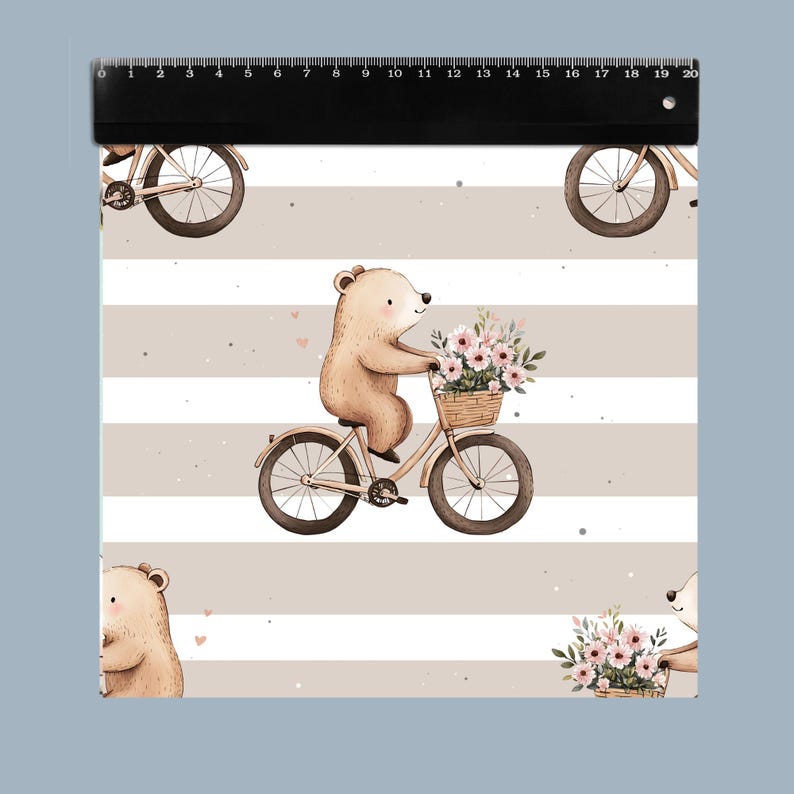 Bear Seamless Pattern, Cute Baby Spring Fabric Design, Bear riding a Bike Repeat Pattern, Nursery Fabric Print preview