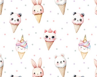 Ice Cream Seamless Pattern, Kids Summer Fabric Design, Watercolour Pattern, Ice-cream Digital Paper, commercial use